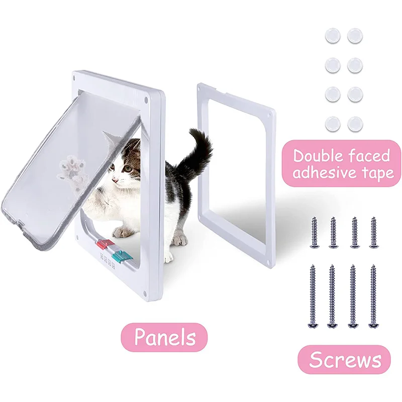 Weatherproof Pet Door 4 Way Locking Cat Flap Door for Interior Exterior