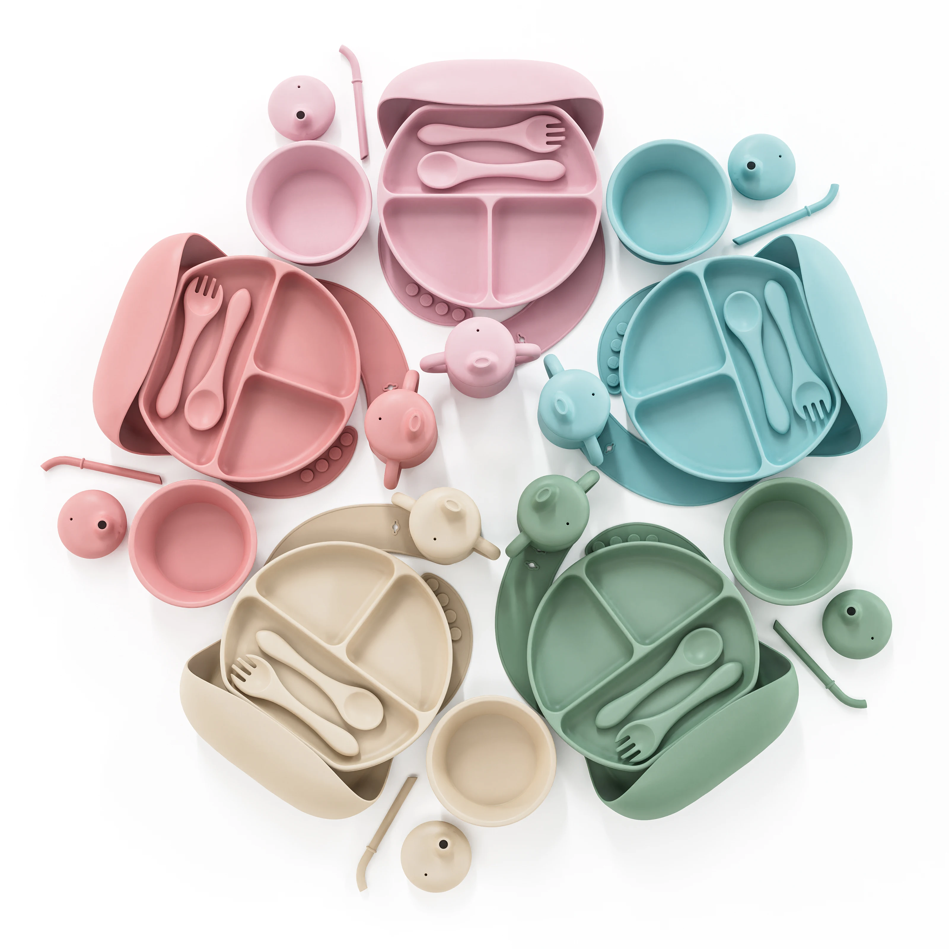 Baby Feeding Supplies Food Grade Bpa Free Custom Logo Children Tableware Silicone Baby Feeding Set For Kids