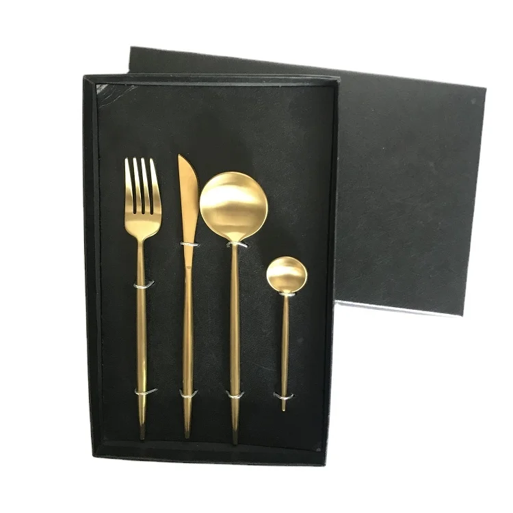 Wholesale gold plated cutlery stainless steel matte gold flatware set for wedding