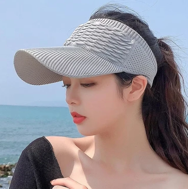 Summer Sun Hat Visor Knitting Elasticity Baseball Cap Women Summer Hat Sports Visor Ponytail Foldable Wide Brim Visor