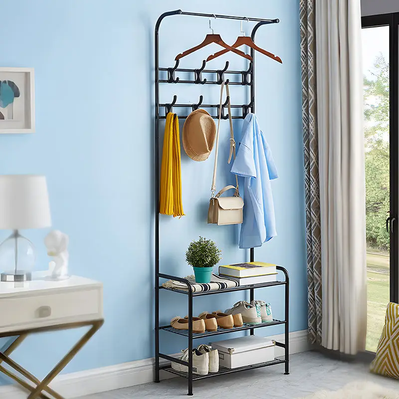 Houseware Metal Coat Rack Hanger Stand Storage Clothes Hats And Shoes Hanging Shelf Iron Rack