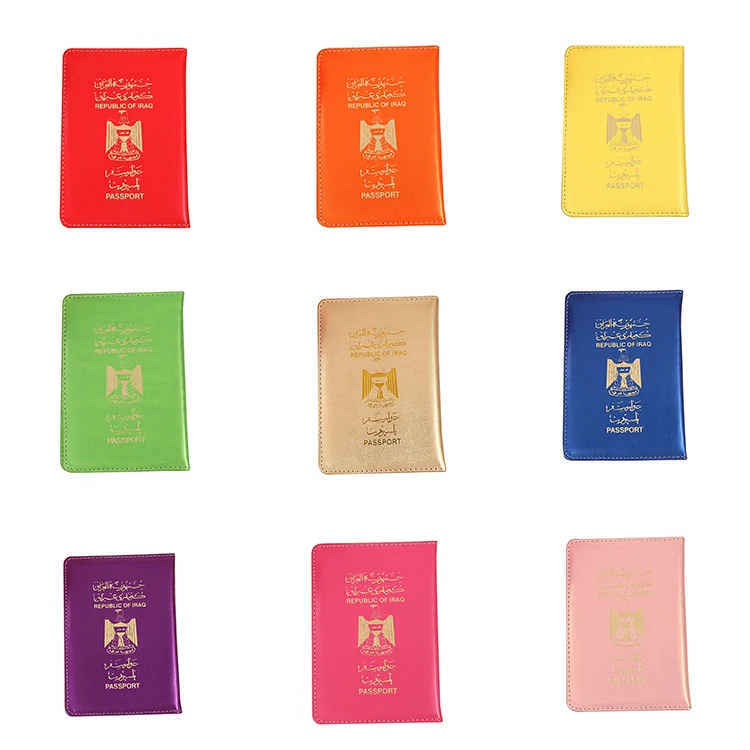 2022 Customized Republic of IRAQ Passport Holder Shinny Surface Multi 9 Colors Gold Foiled Debossed  Passport Case PU