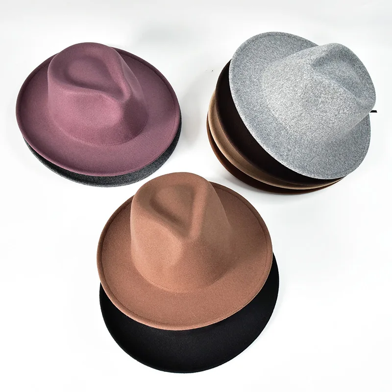 Top Hat Wholesale Wool Felt Plain Fedora hats Unisex Ribbon Pattern Color Cloche Hat
