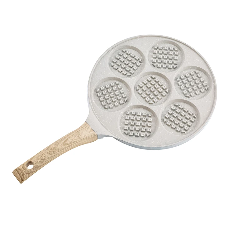 Kitchen 7 Holes 26cm Frying Pan Cast Aluminium Mini Waffle Pancake Pan