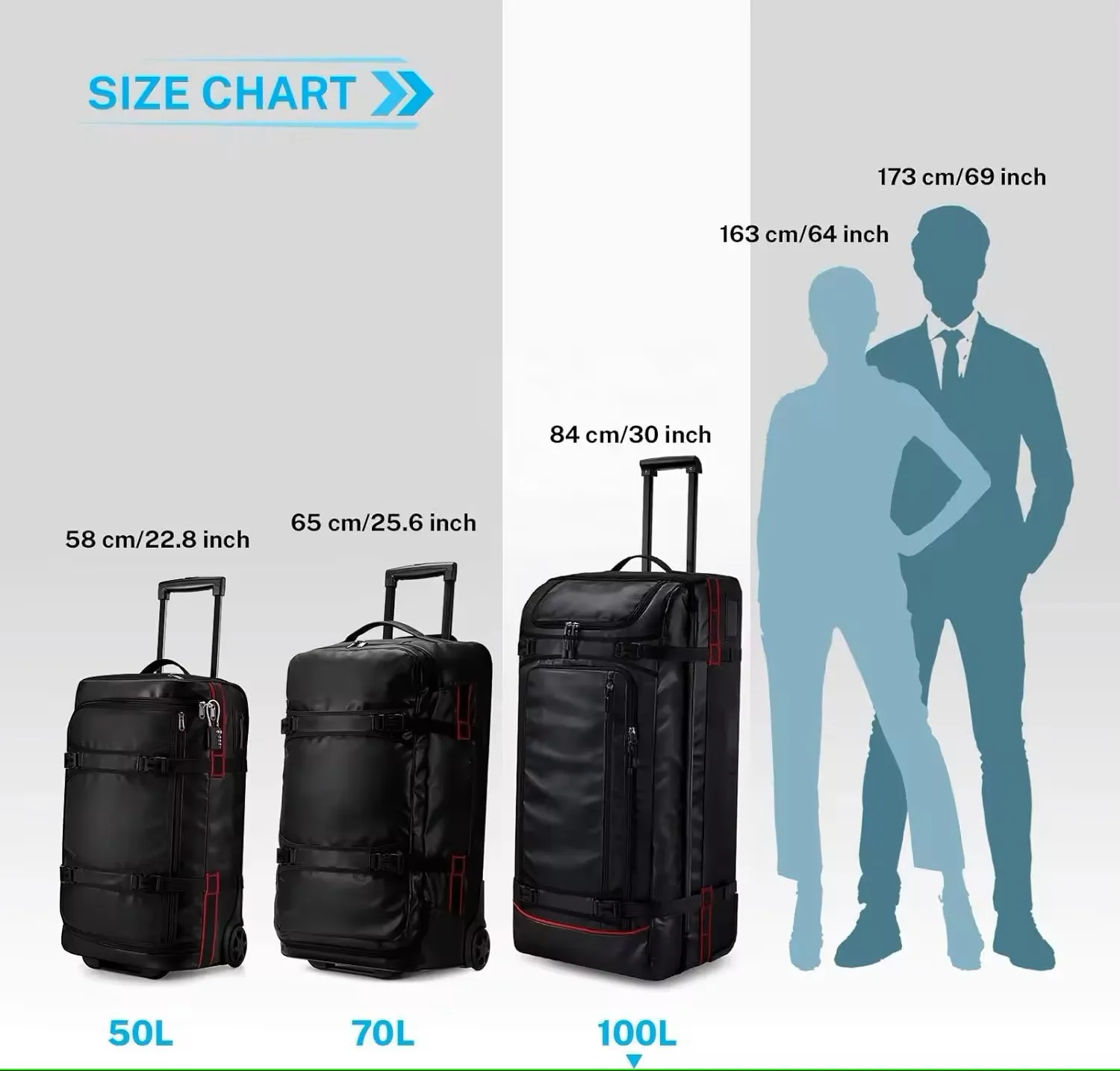 BSCI Large Waterproof Soft Roller Camping Trolley Luggage Duffel Rolling Wheeled Gym Sports Duffle Travel Bag with Wheels