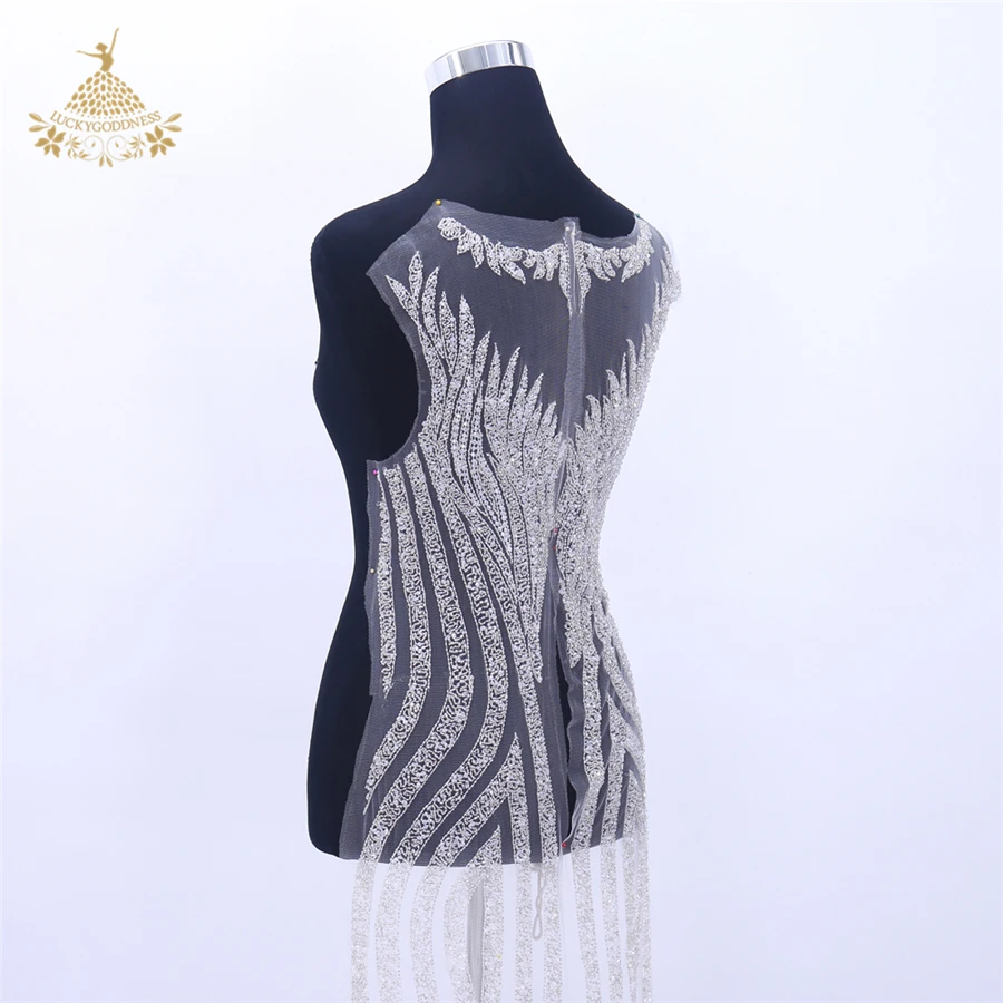 Newest full body beaded applique bridal crystal rhinestone applique for wedding dresses DRA-448