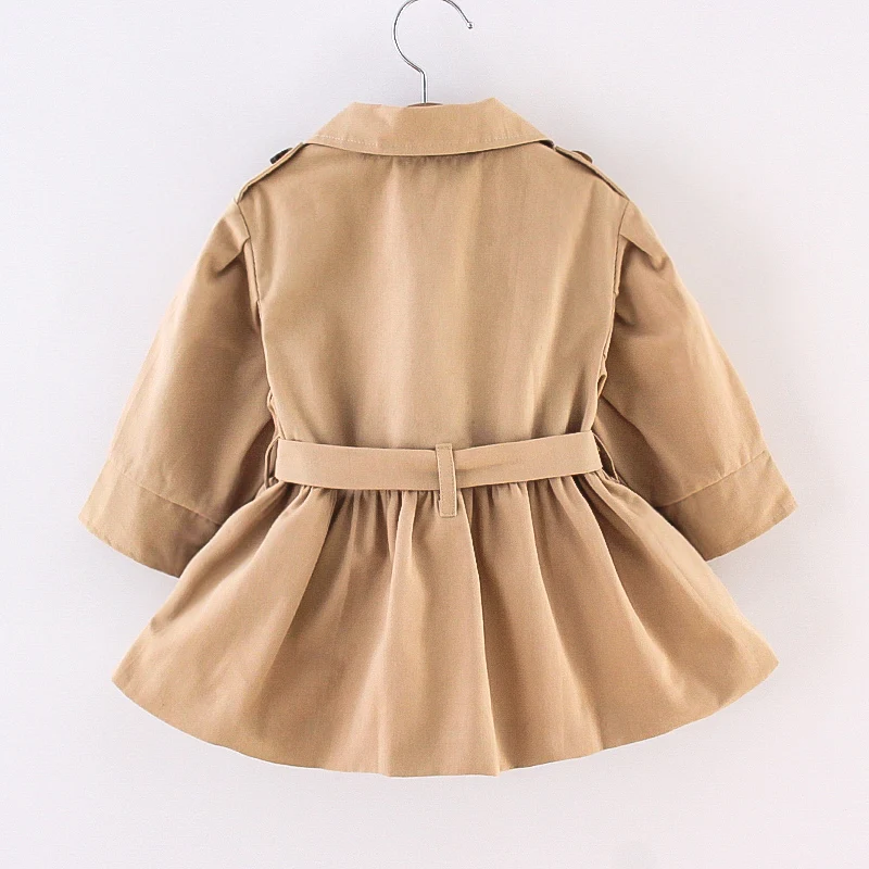 Winter Autumn Fashion Baby Girls Trench Coat Wind Jacket Turn down Collar Outerwear Long Sleeve design with cute bow waistband