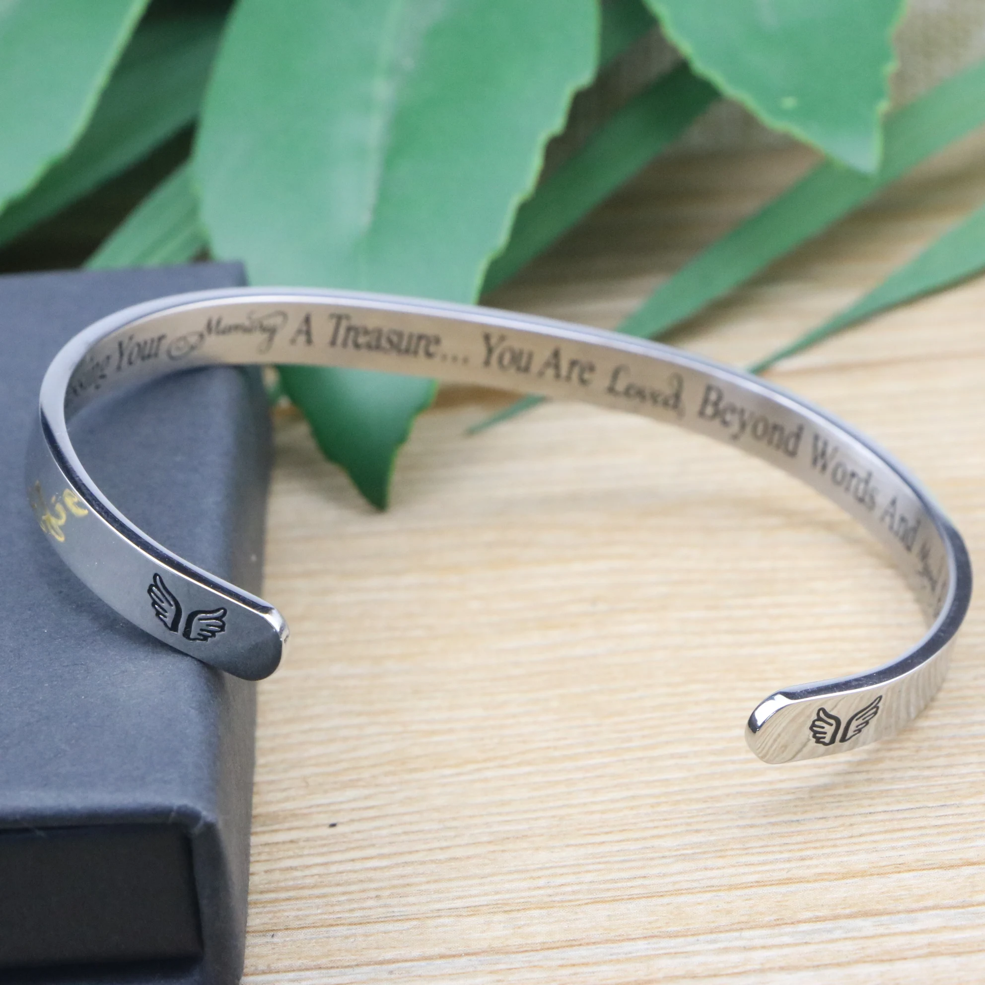 Joycuff Custom Engraved Logo Silver Plated Butterfly Charm Cuff  Bracelets Bangle Women 316L Stainless Steel Jewelry