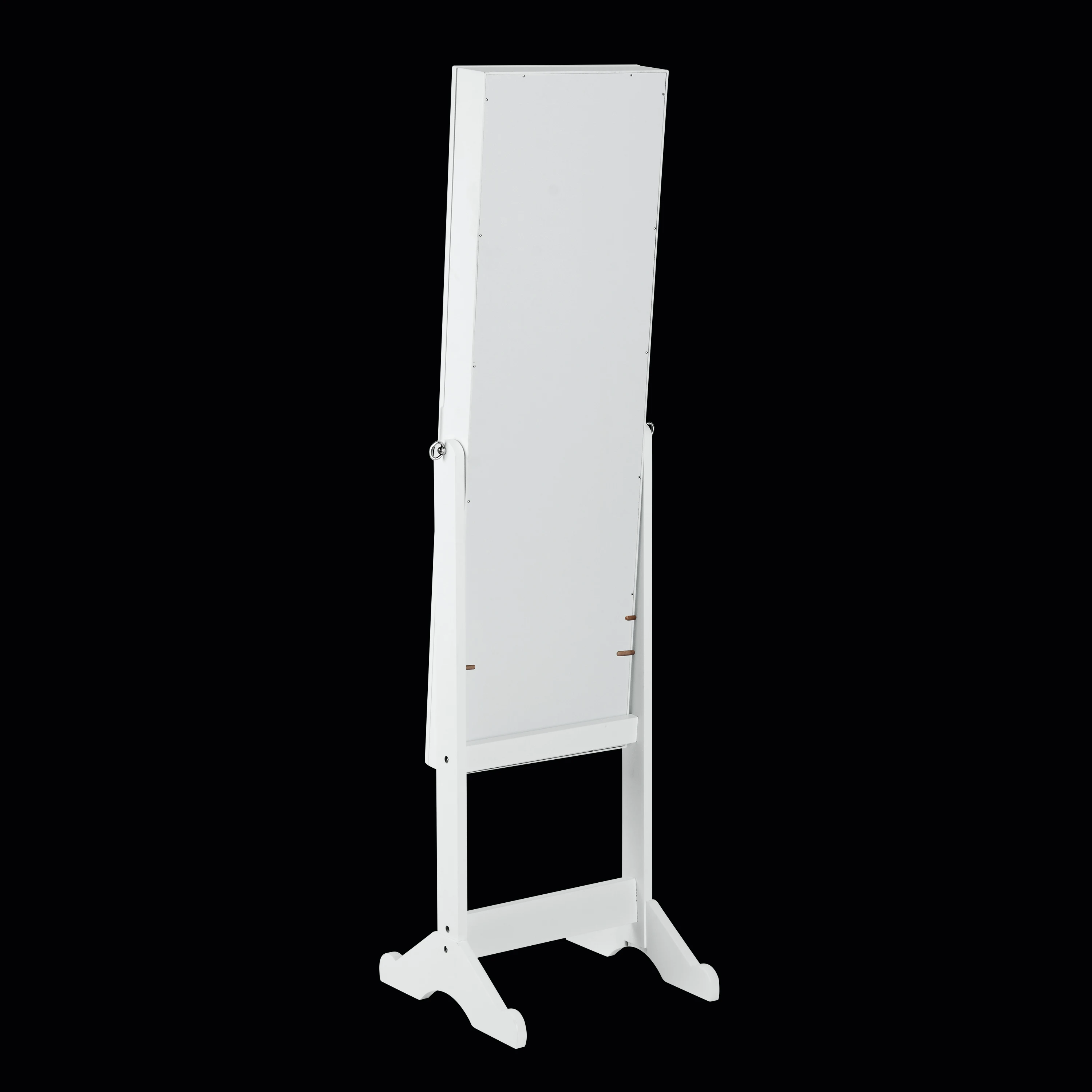 Flat angle MDF wood floor standing Jewelry cabinet mirror full-length mirror with storage box  white black with LED LIGHTING