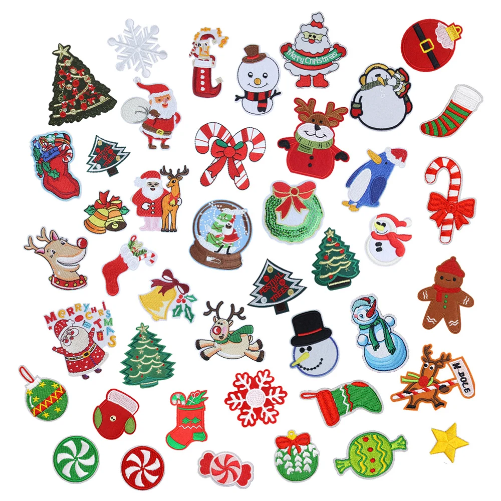 hot sale xmas theme iron on embroidery felt christmas patch applique diy craft decoration