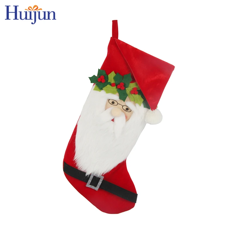 Christmas Crafts Fashion 20inch red Velvet personalized Christmas stockings Santa Claus Stocking With Beard xmas socks gift bag