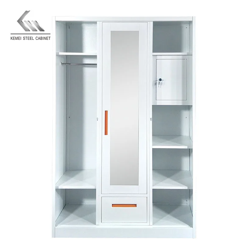 Metal almirah with locker and mirror metal locker wardrobe godrej 3 doors steel almirah locker  with safe box lock