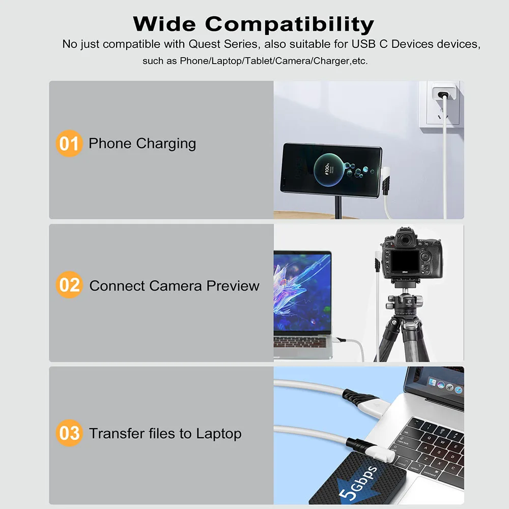 High Speed Data Transfer Fast Charging VR Headset Accessories Oculus Quest 2 Link Cable for Oculus Quest & Quest 2