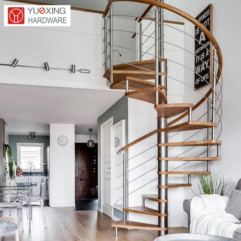 Easy installed villa Commercial glass step spiral staircase resident indoor wood tread helical stairs