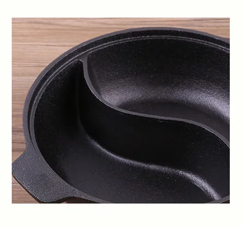 Chinese Cast Iron Two Compartments Hot Pot
