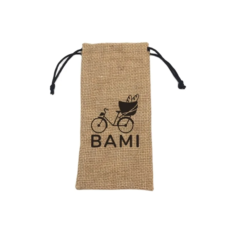 Recyclable Burlap Pouch with Sewing Label, Small Jute Pouch Drawstring