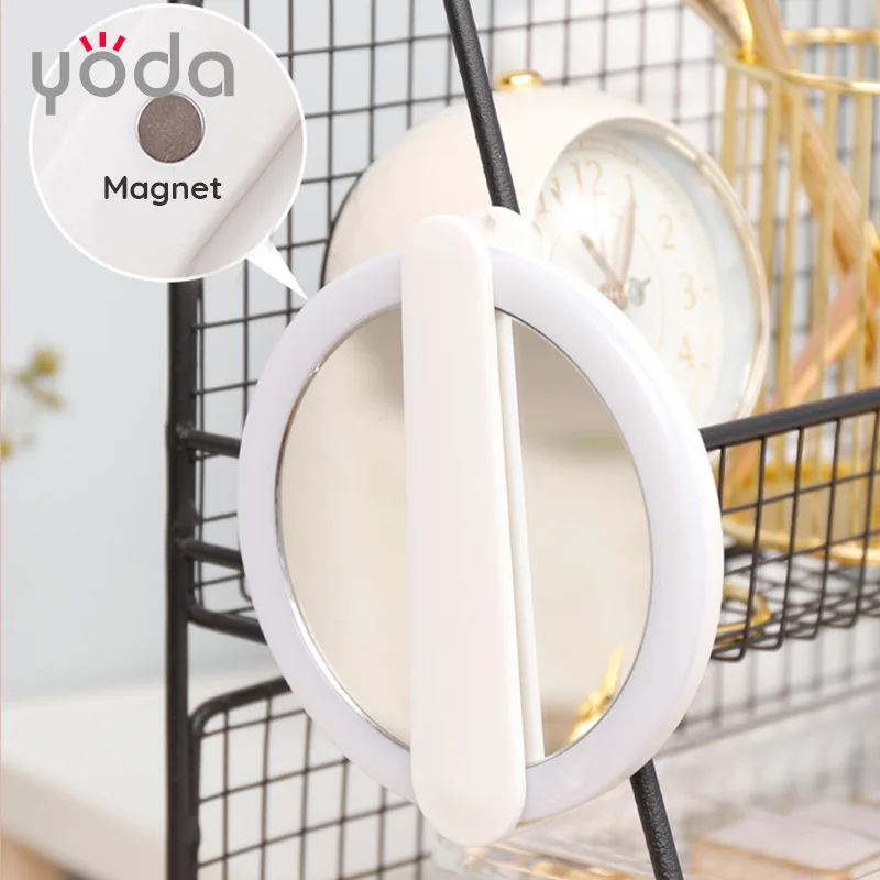 usb rechargeable smart portable compact rotated magnetic hand led make up mini cosmetic mirror with light