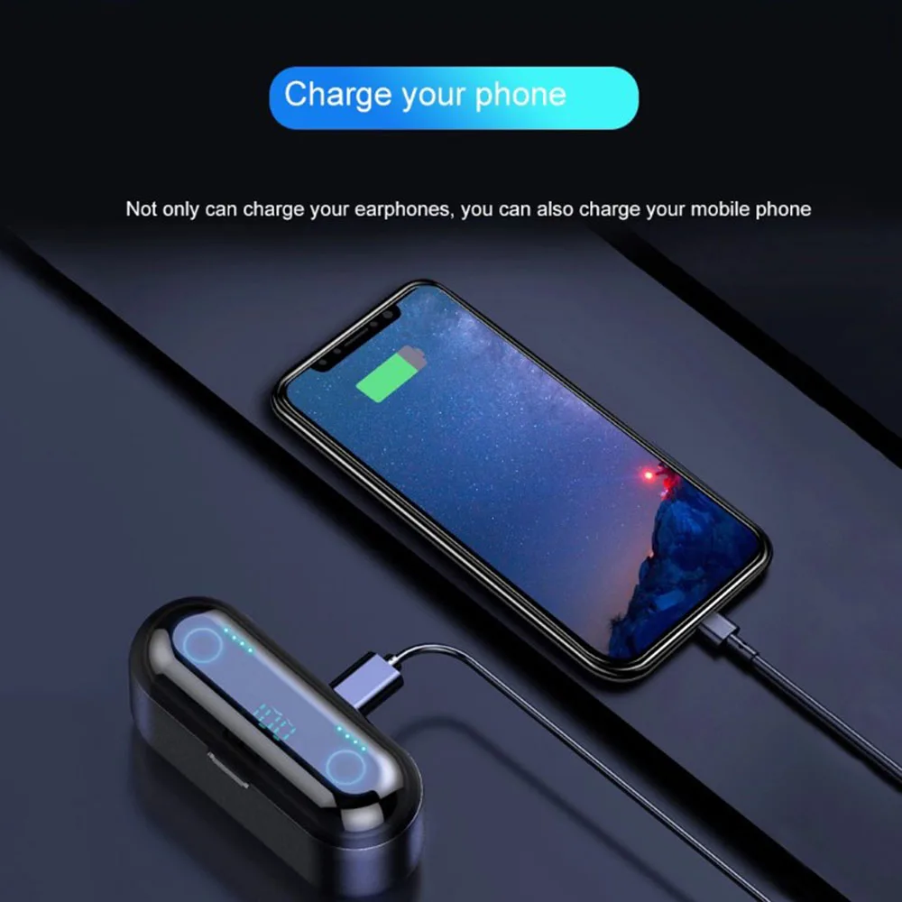 F9 TWS Wireless Earphones 5.0 headphone Earbuds Stereo Sport Headset with 2000mAh LED Power Bank earphone for Iphone earphones