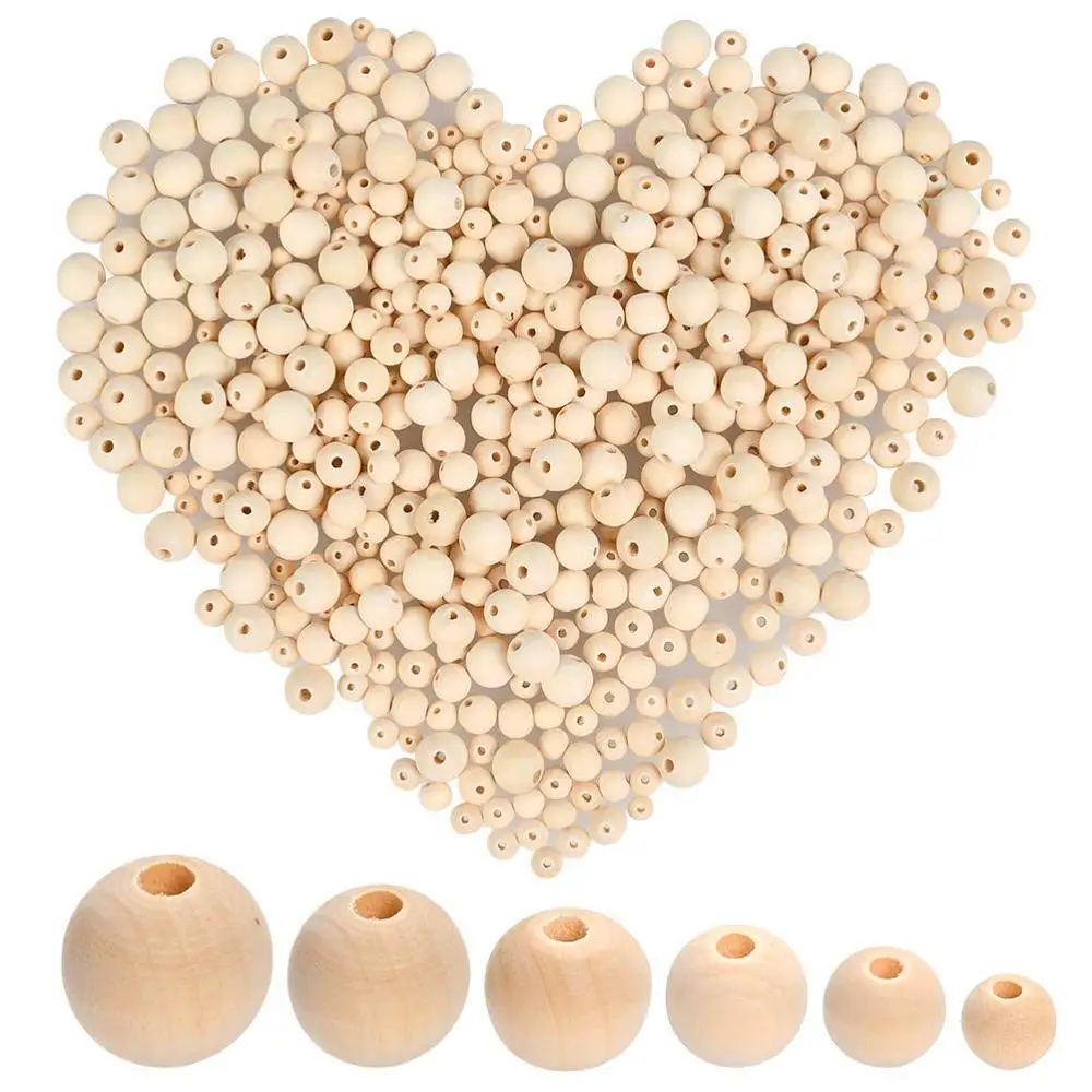 Wood Spacer Beads Ball Assorted Round Wood for Crafts DIY Jewelry Making Home Decoration Natural Wood Color Carved Folk Art