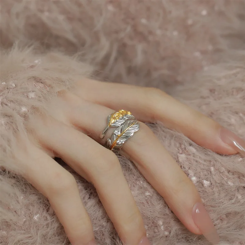Designer Fashion Retro Feather Opening Rings Silver Color Vintage Wings Jewelry for Men Gold Silver Color Open Band Rings