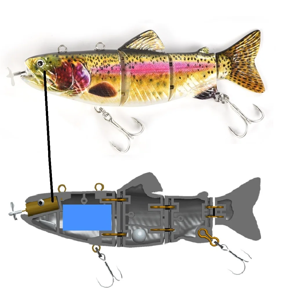 Lureking New Hot Sale Electric Self Lure Swimming Fishing Lure USB Charging Robotic Bait 4section 35g 13cm W0808