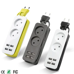 USB Desktop Socket 2 AC EU Plug Strip With 4 USB Charger For Mobile Phone iPad Light 1.5M Extension Socket Portable Plug Socket