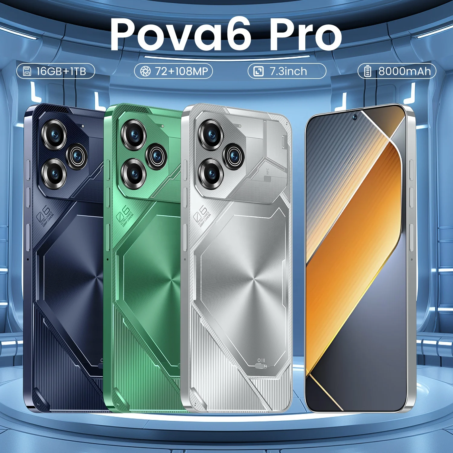New Style Pova 6 pro 16GB+1TB 108MP HD Camera 7.3 Inch 10 Core 5G Smartphone Double Sim Card Android 13 CellPhone