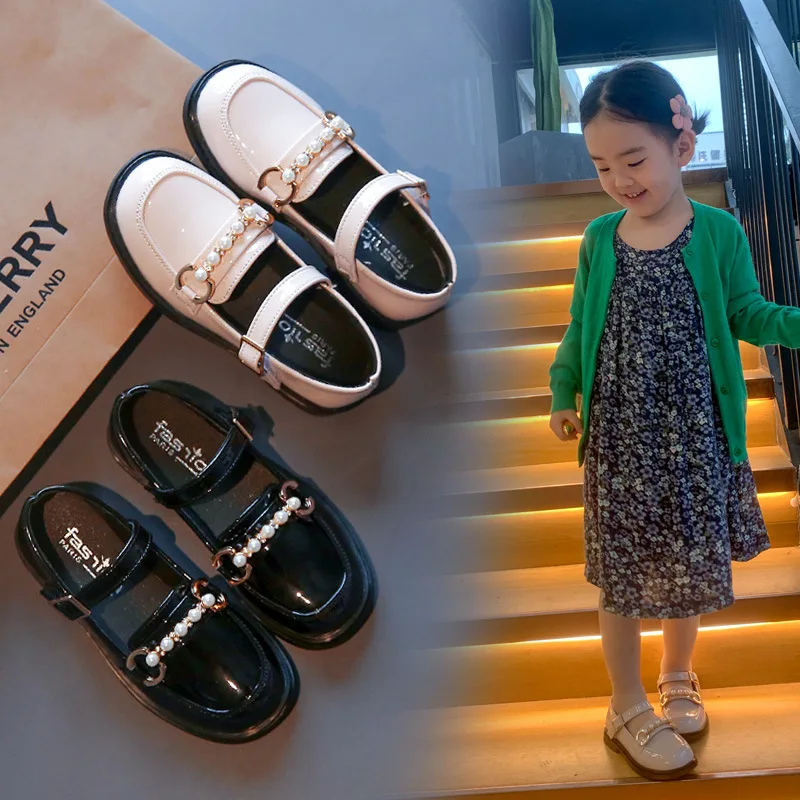 Kids Girls Black Leather Single Shoes Children Girls Soft Soled Anti-Slippery Flat Casual shoes Fashion School Performance Shoe