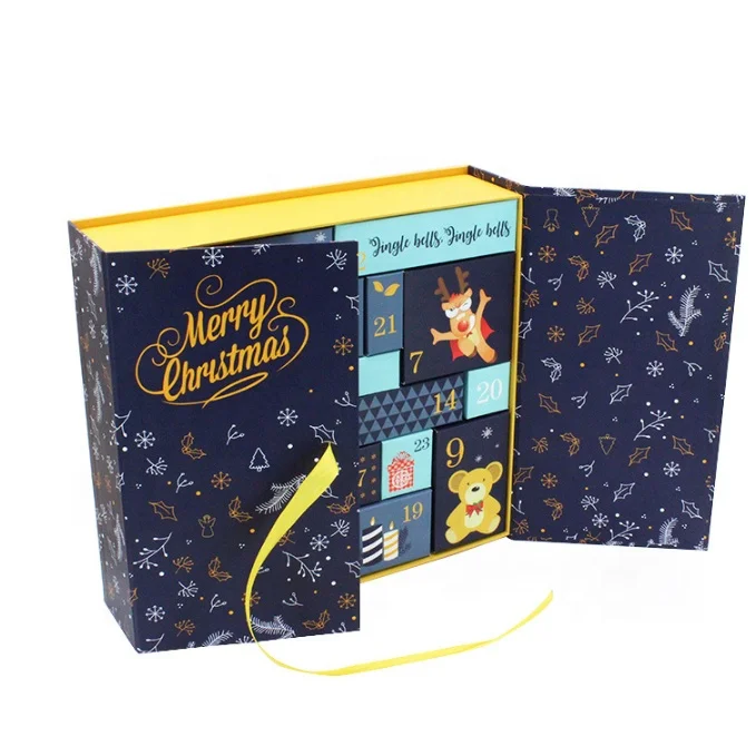 China wholesale custom empty 24 days pink christmas advent calendar box for beauty cosmetic