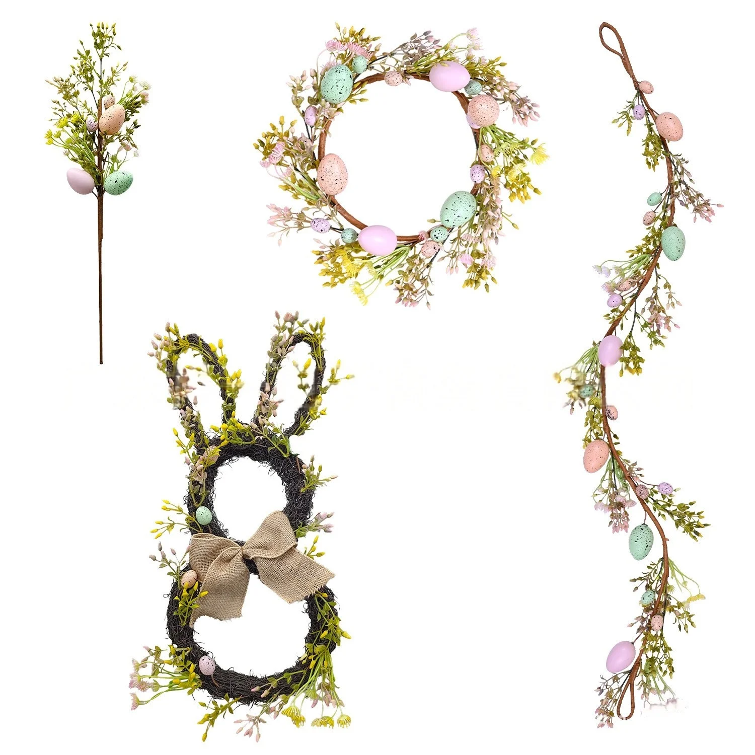 Artificial Egg Wreath Front Door Easter Door Wreath Spring Wreath with Pastel Eggs Mixed Twigs for Easter Decorations