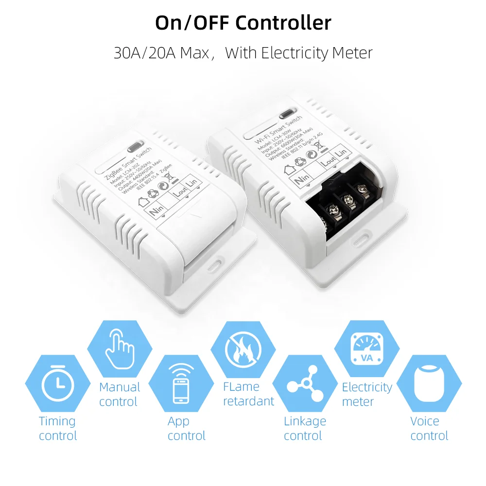 Lerlink LCM-30W 30A Tuya переключатель Wi-Fi Smart автомат защити цепи с RF433 монитор контроля потребляемой мощности Голосовое управление от Alexa и Google
