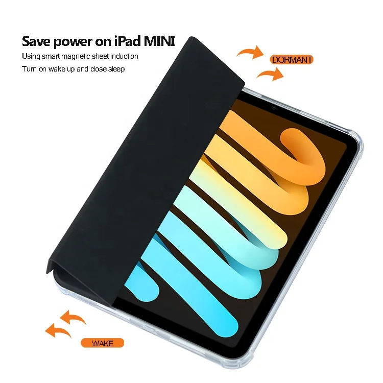 New Design Shockproof Tri-fold Case Ultra-slim Flip Leather Clear Tablet Case for iPad Mini 6 2021