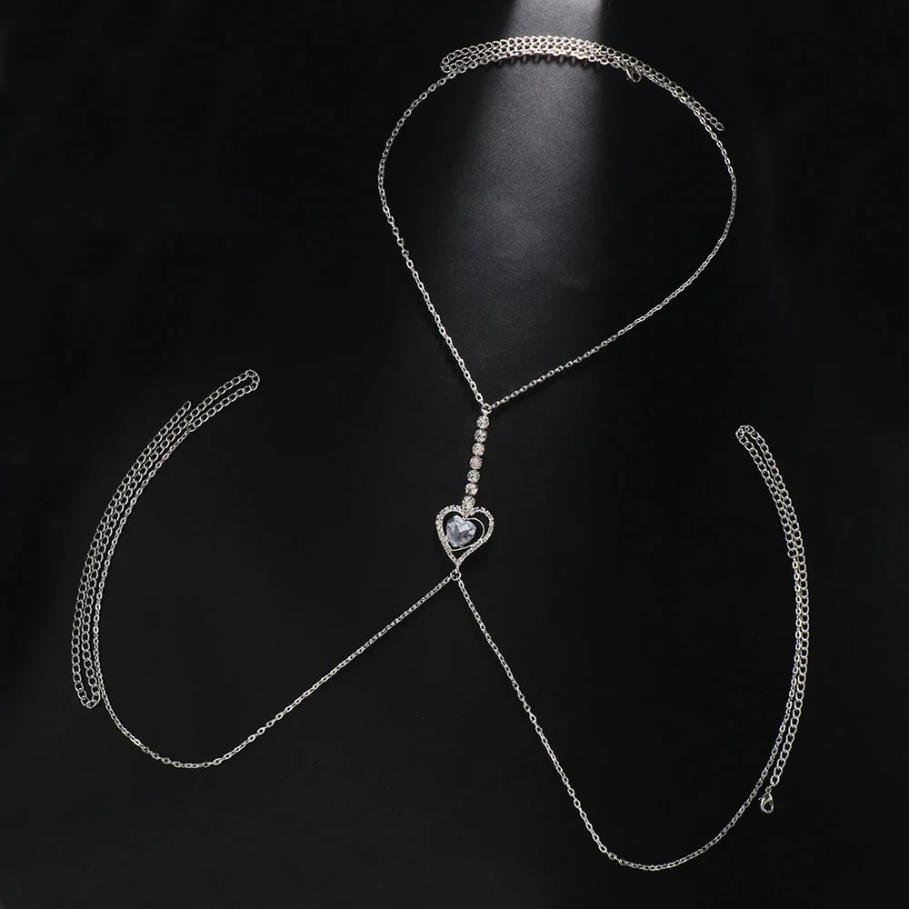 Sexy Rhinestone Heart Bra Chain Body Jewelry Bikini Women Love Heart Cross Chest Support Bra Harness Body Chain Gift