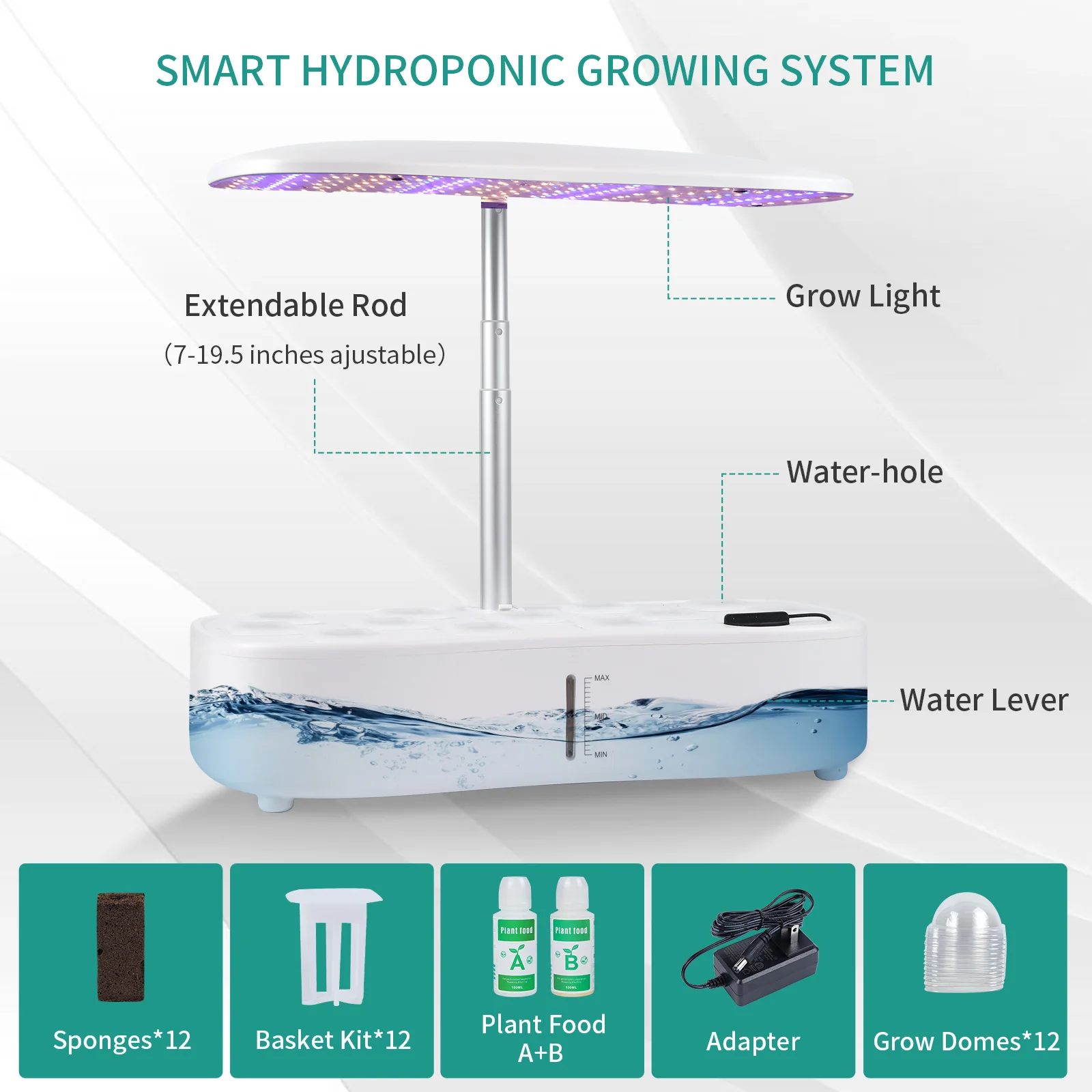Hydroponic Growing System Smart Indoor Herb Garden Planter Kit 24w Automatic Growing System Led Plant Light