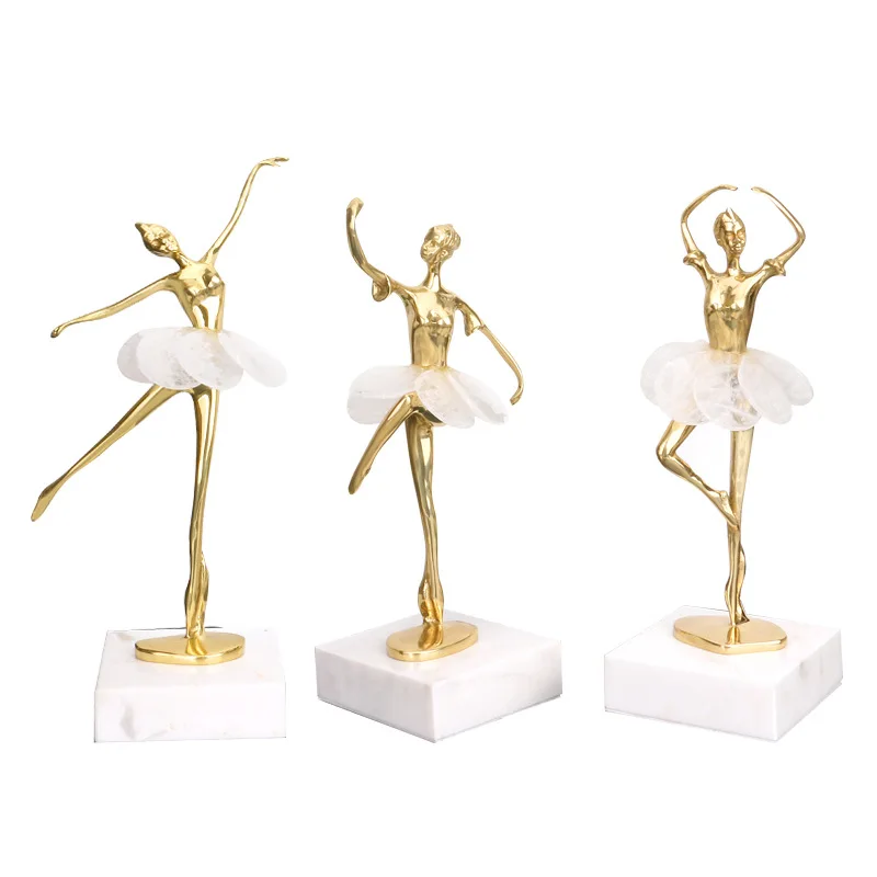 Light luxury home accessories decoration creative natural crystal model room porch metal ornaments ballerina girl crafts