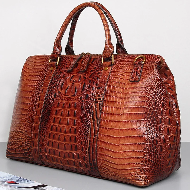 Genuine Leather Top Handle Crocodile Handbag Women Large Travel Leather Purse Luxury Ladies Alligator Duffle Bags