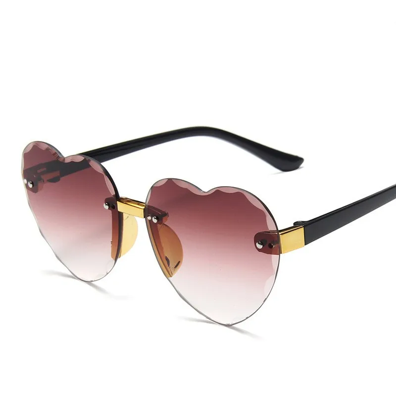 Luxury brand designer heart shape rimless gradient kids sunglasses ocean lens children eyewear