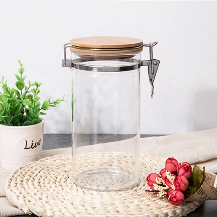Klarglas Vorrats glas Kaffeebohne & Küche Lebensmittel behälter mit natürlichen hochwertigen Bambus deckel luftdichten Glas