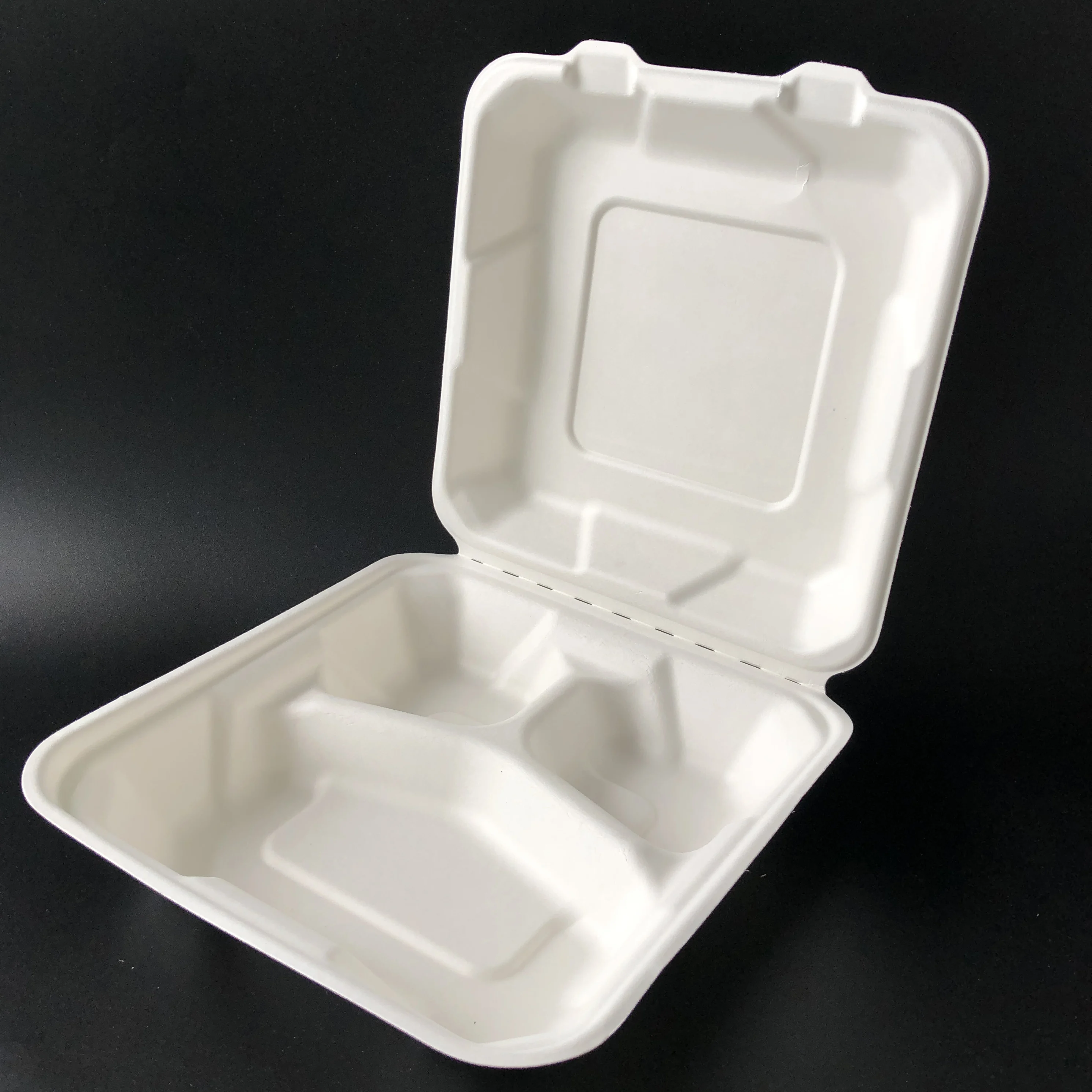 eco friendly product biodegradable disposable tableware bagasse clamshell box hinged food container sugarcane box