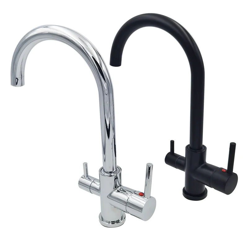 Single Hole Black Hot and cold Pure Water Sinks Deck Mounted Mixer 3 way Drinking Water Kitchen Faucet 1615 SDB