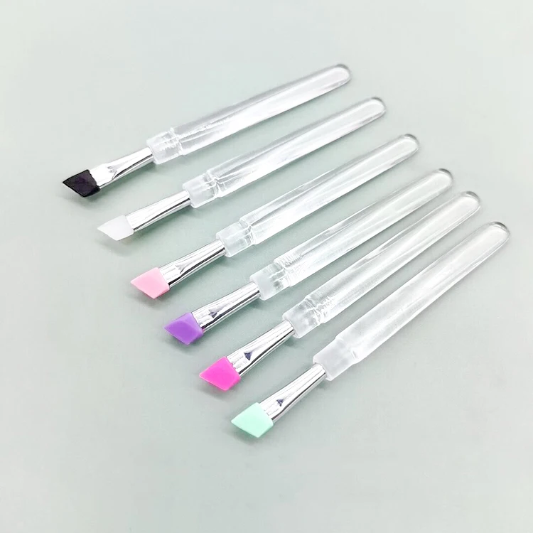 Small Size Color Tip Acrylic Angled Concealer Eyebrow Dryer Brushes Brow Make Up Cosmetic Brush With Guards Protectors Plastic