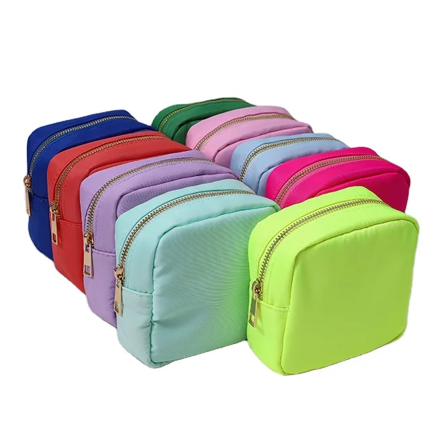 RTS Stock Nylon Waterproof Personalized Glitter Letter Patches Custom Women Girl Wedding Birthday Gift Makeup Cosmetic Pouch Bag