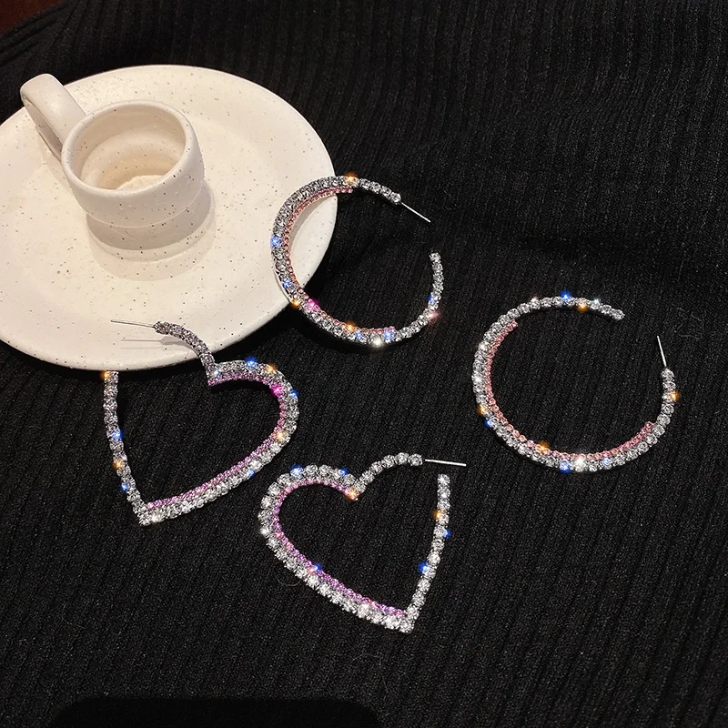 SHIHAN 4647 S925 silver needle fashion design full diamond circle earring exaggerated temperament hoop earrings