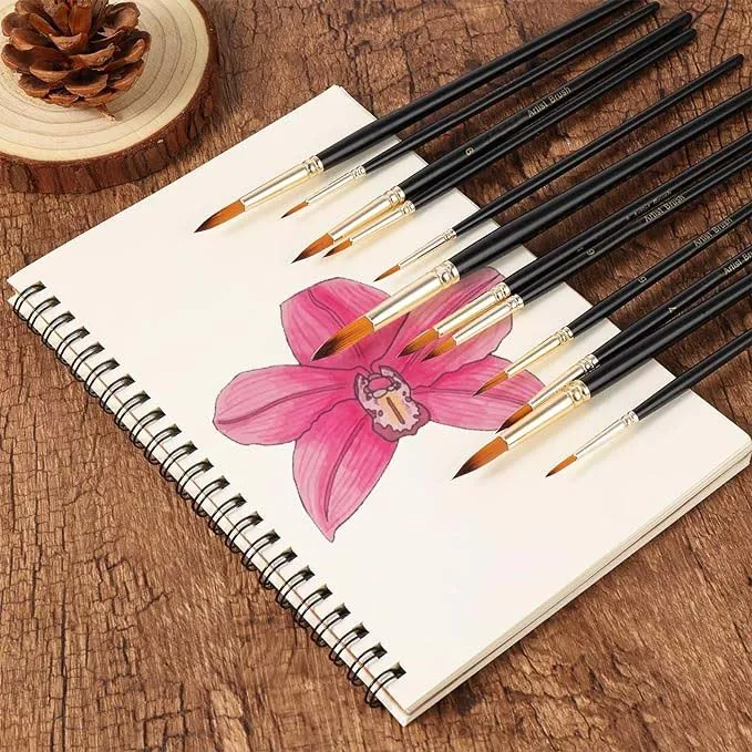 paint brushes 12 pcs art supplies round wood handle nylon hair paint brush set for acrylic watercolor oil artist painting