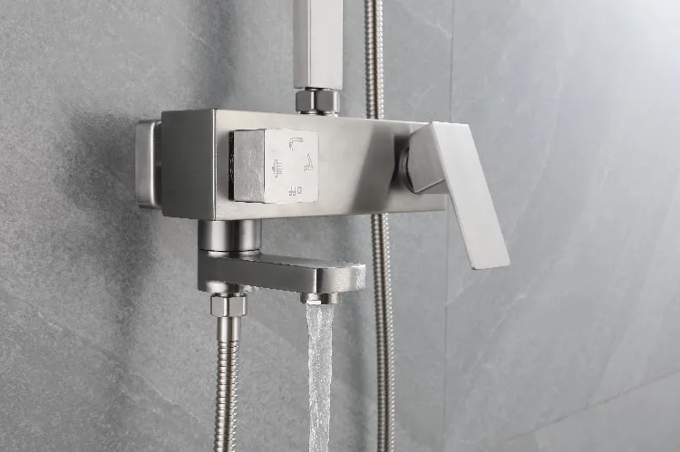 SUS 304 Stainless Steel Bathroom Square Shower Head and water tap sets for bathroom with easy square modern switch control