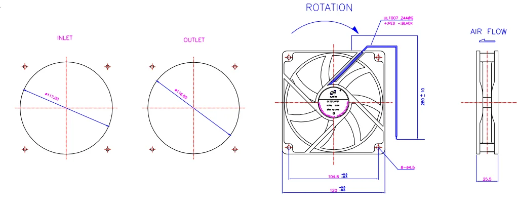 Best selling plastic DC 12025 low noise high quality black axial flow fan