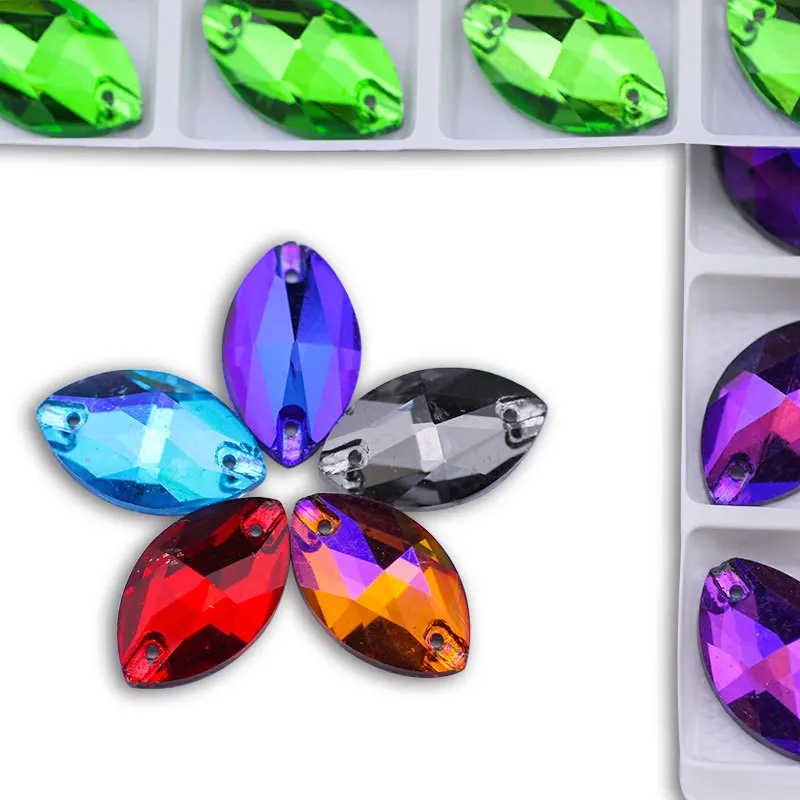 Navette ( 2 Holes ) Pick You Want Crystal Elements Sew on Flat Back Glass Rhinestones New Opp Bag Paypal Colors High Grade