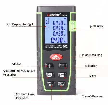 Sndway China Brand Laser Distance Meter SW-T40 40m