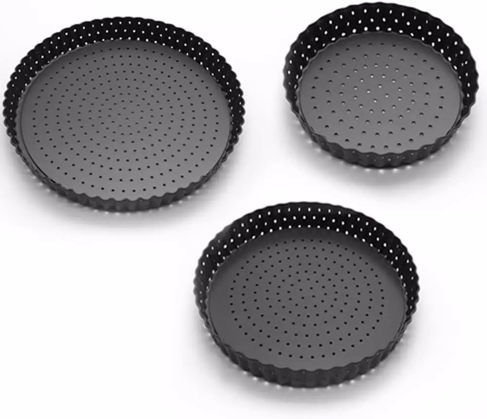 1 Piece Tart Pan 5inch Shell Carbon Steel Tart Molds Kitchen Cooking Pan Pizza  with Holes and Removable Bottom, Black