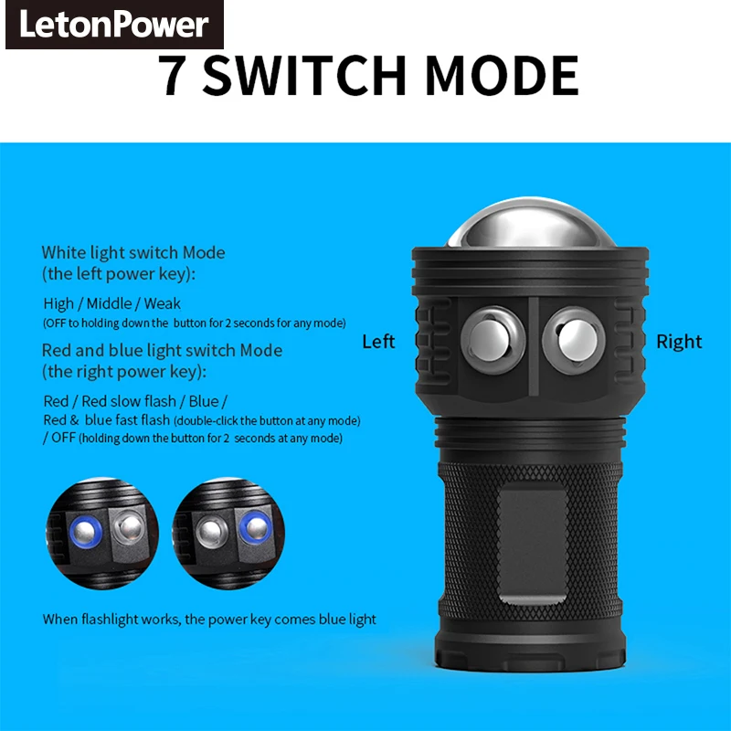 Professional Rechargeable LED Flashlight for Diving High-Brightness Aluminum Body Waterproof for Underwater Adventure